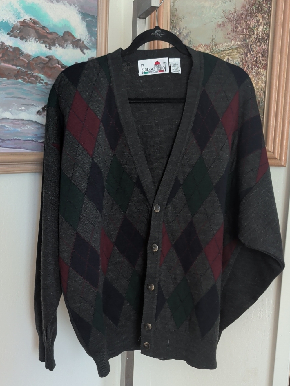Florence Tricot Men's Charcoal Argyle Button-Front Cardigan